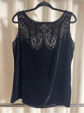Carole Little Black Velvet Sleeveless Rayon and Silk Top
